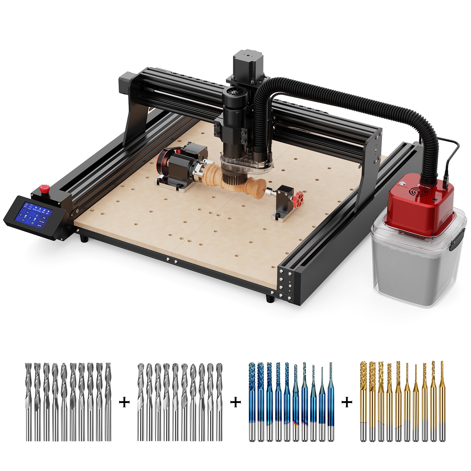 Twotrees TTC-450 CNC Router Machine + 500w Motor + 4th Axis Module +Vacuum Cleaner + End Mills